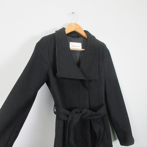 Aritzia BABATON The Connor Coat Black Wool Wrap Belted luxury Womens XXS - Picture 2 of 15